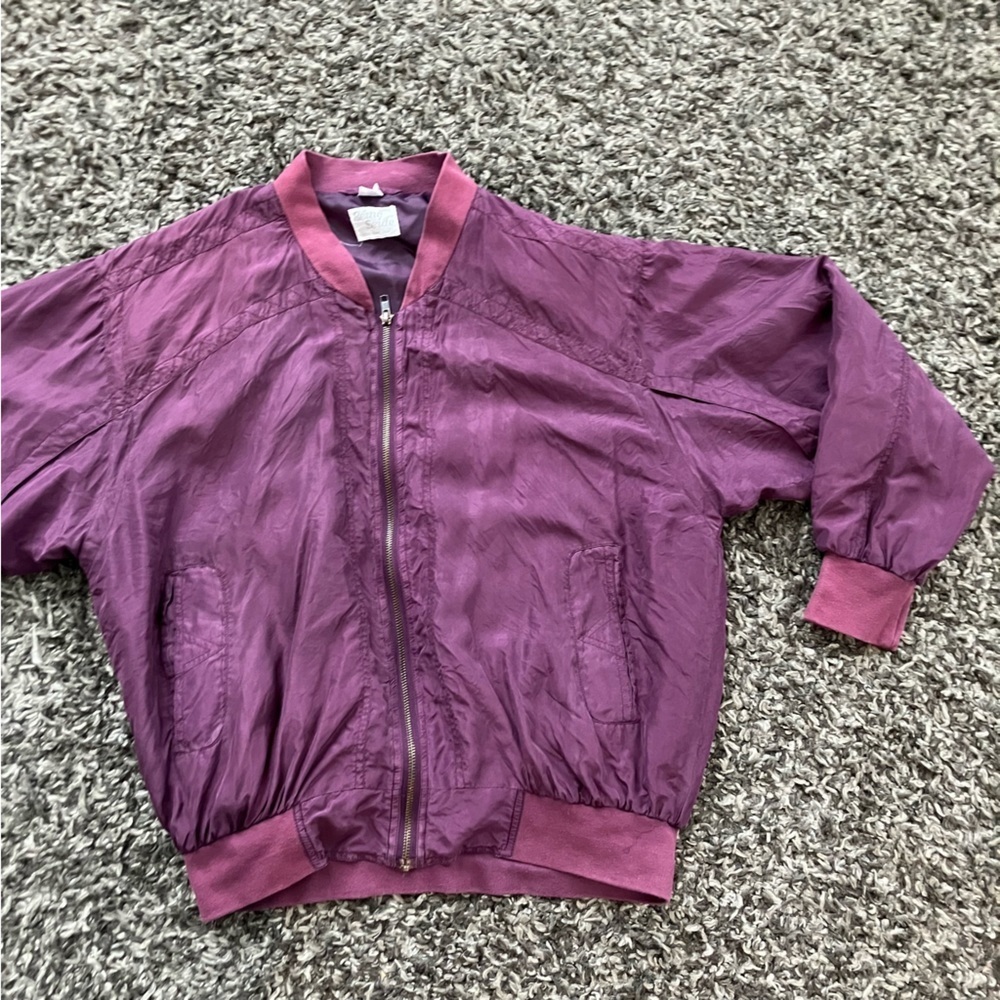 Reine Seide silk vintage purple zip up bomber jacket.